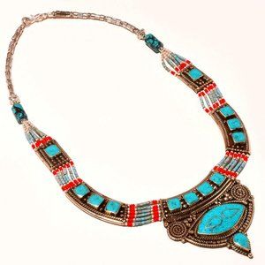 Tibetan Turquoise Red Coral Gemstone Necklace